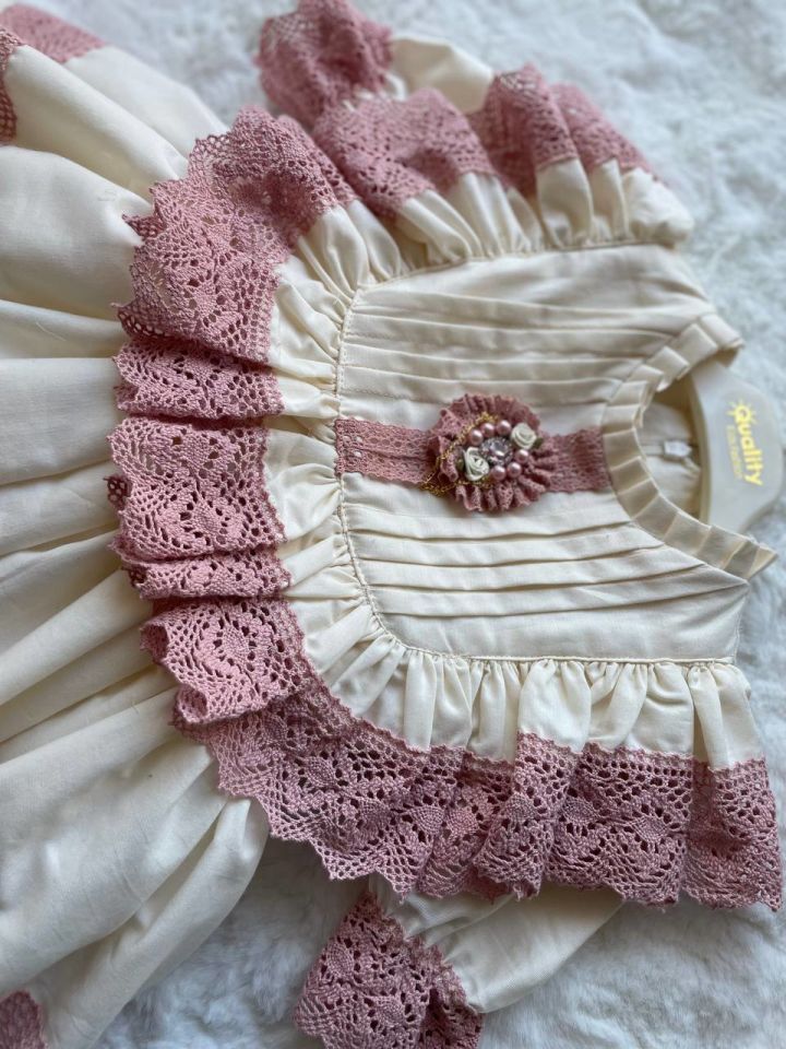Sare Çocuk Giyim Vintage Konsept Antialerjik Pamuk Kumaş Pembe Güpür Parti Doğum Günü Elbisesi