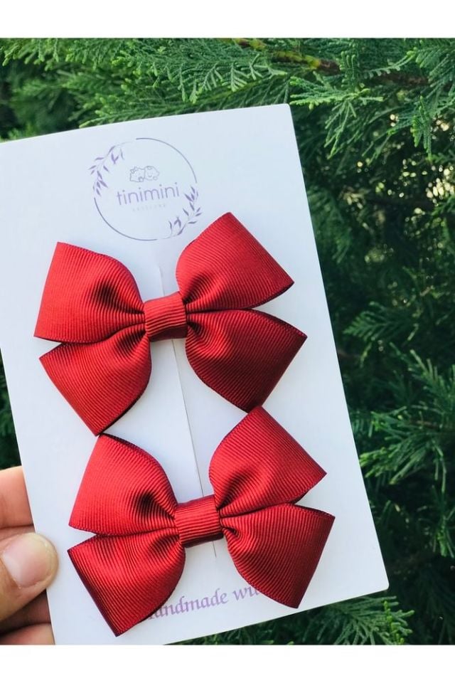 Kız Çocuk Bordo Ikili Fiyonk Pens Toka Seti