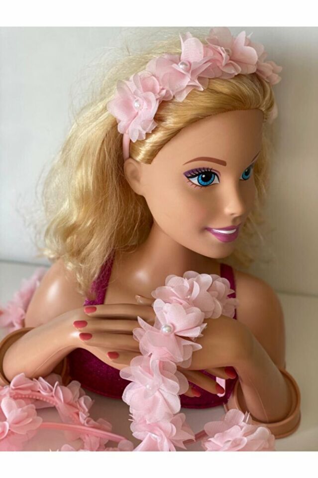Pembe Inci Çiçekli Taç Anne Bebek Kız Çocuk