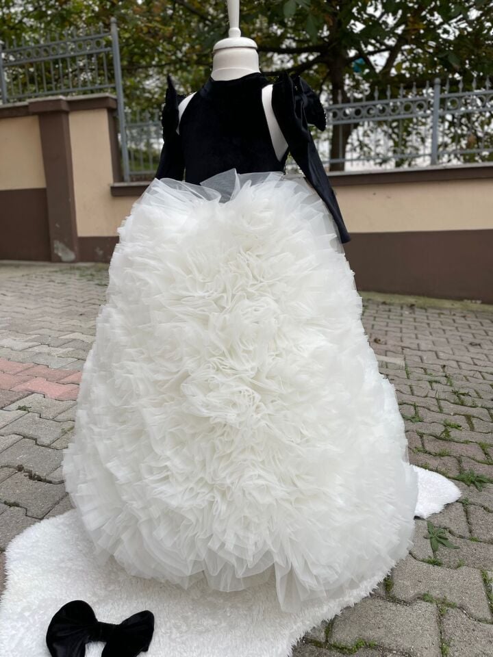 Kız Çocuk  Tarlatanlı Kabarık Tütü İşlemeli Elbise+ Eldiven+ Toka