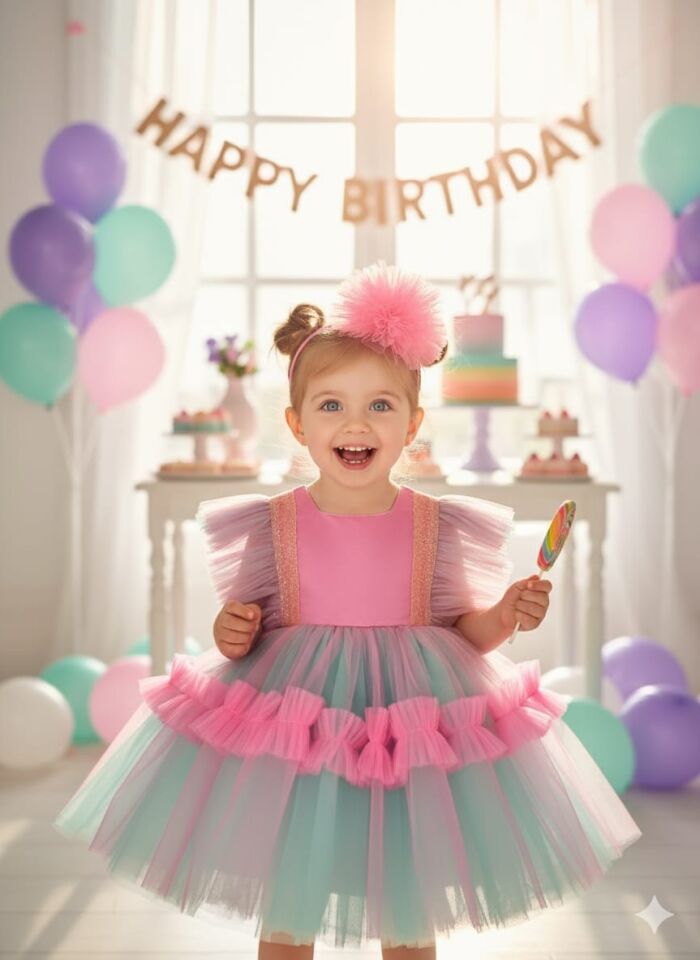 Kız Çocuk Pembe Mavi Tütü Detaylı Kabarık Pul Payet Prenses Abiye Elbise