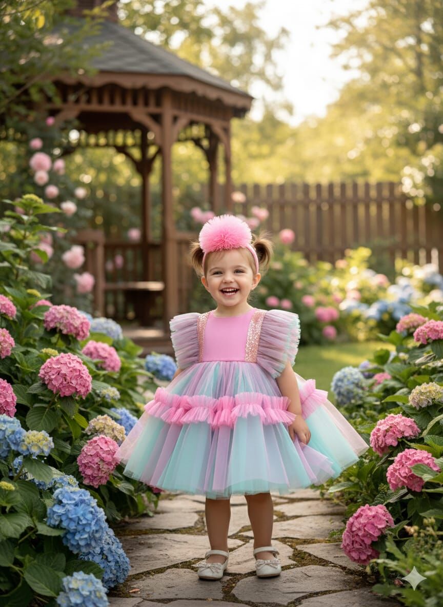 Kız Çocuk Pembe Mavi Tütü Detaylı Kabarık Pul Payet Prenses Abiye Elbise