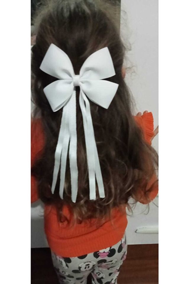 Beyaz Fiyonklu Saten El Yapımı Okul Tokası